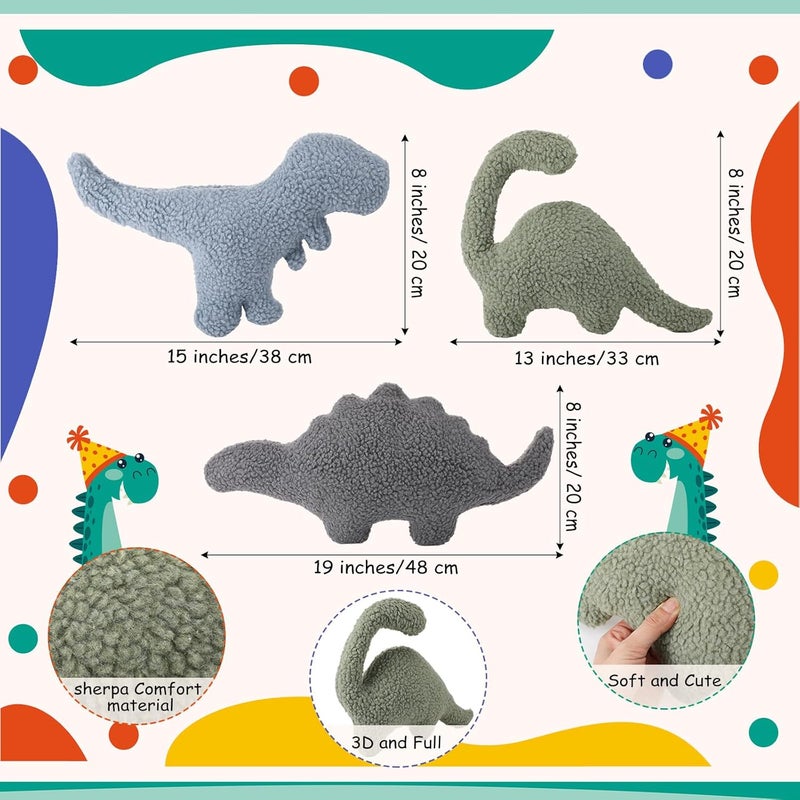 Shellwei 3 Pcs Dinosaur Pillow for Kids Sherpa Cute Color Dino Decorative Pillow Nursery Playroom Pastel Kawaii Decorative Birthday Toy for Boys Girls Kids Home Nursery Couch Decor(Cute Color) - Image 2